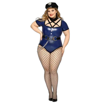 Еротичний костюм поліціянтки JSY «Пустотлива Кетт» Plus Size, blue, боді, головний убір поліціянтки