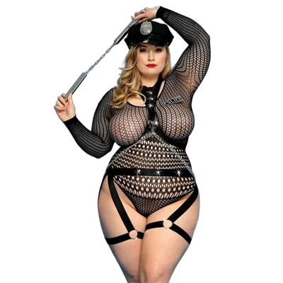 Еротичний костюм поліціянтки JSY «Зухвала Сюзі» Plus Size, Black, рукави, нунчаки, ремені, ланцюги