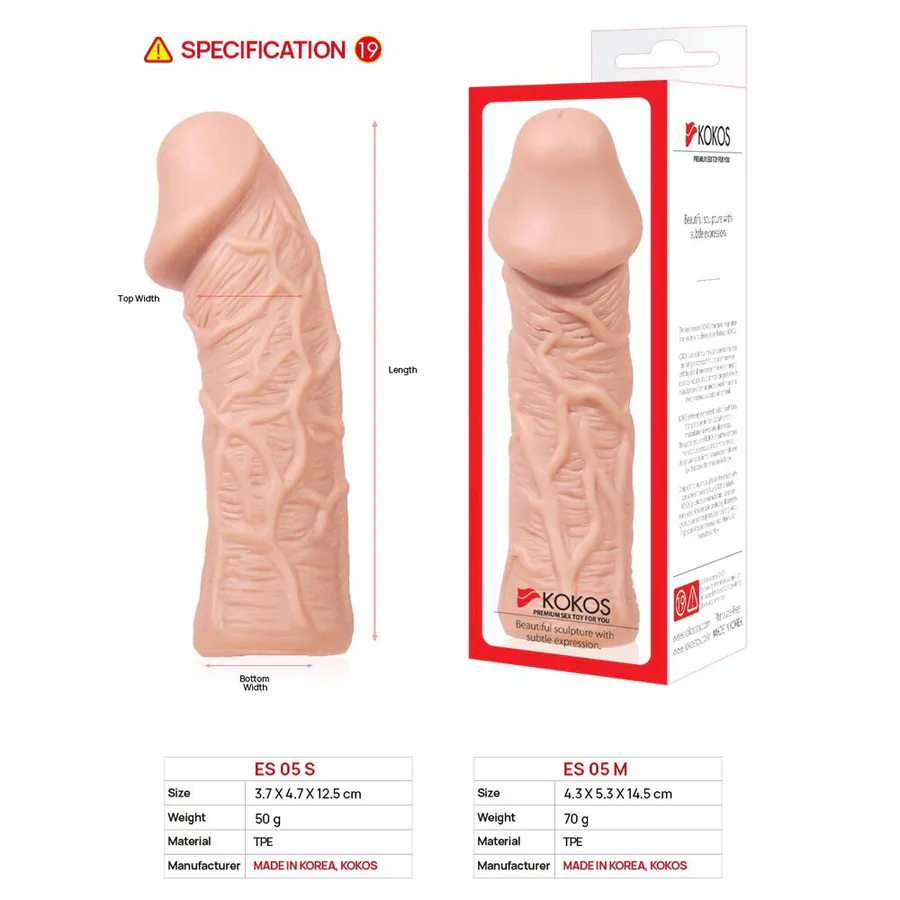 Насадка на член Kokos Extreme Sleeve ES.05 розмір M, потовщувальна, стимулюючий рельєф