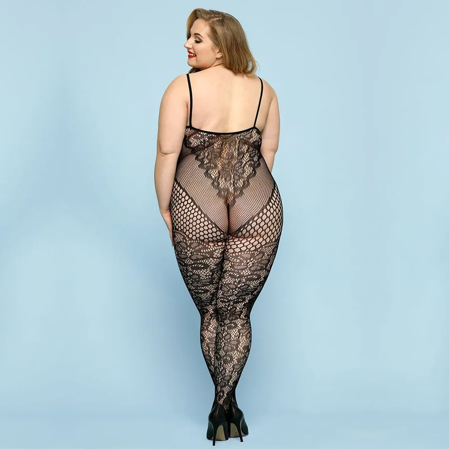 Откровенный бодистокинг JSY «Роковая Скарлет» Plus Size, Black, имитация боди, кружево, доступ