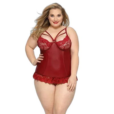 Сексуальный корсет со стрепами JSY «Горячая Тейлор» Plus Size, Red, кружево, стринги