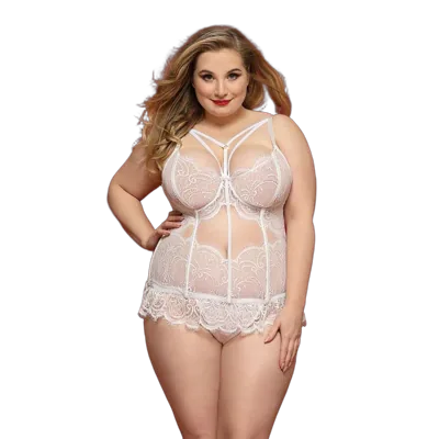 Нежный комплект белья JSY «Милая Бейли» Plus Size, White, корсет, стринги, стрепы, кружево