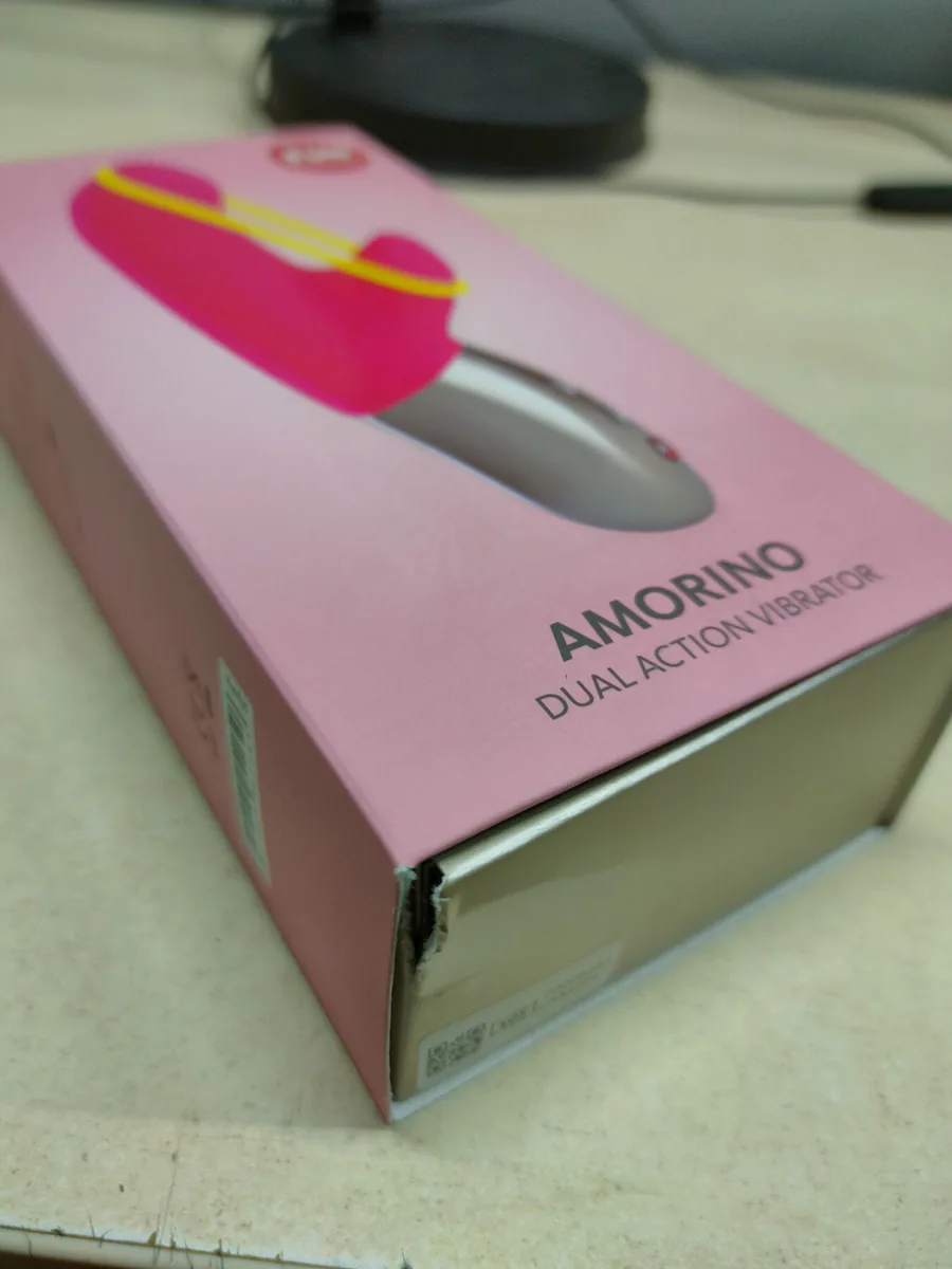 Мінівібратор-кролик зі стимулювальною стрічкою Fun Factory AMORINO pink/neon yellow (м'яте паковання!!!)