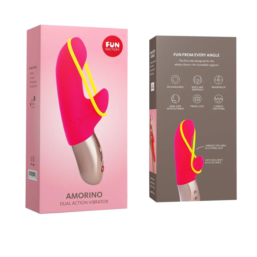 Мінівібратор-кролик зі стимулювальною стрічкою Fun Factory AMORINO pink/neon yellow (м'яте паковання!!!)