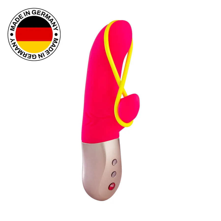 Мінівібратор-кролик зі стимулювальною стрічкою Fun Factory AMORINO pink/neon yellow (м'яте паковання!!!)