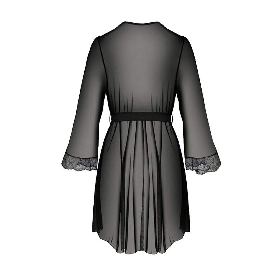 Пеньюар Passion AMBERLY PEIGNOIR 4XL/5XL, black, ажурные декольте и манжеты, широкие рукава