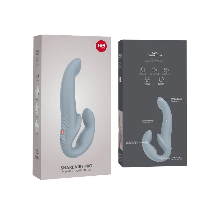 Безремінний страпон з вібрацією Fun Factory SHARE VIBE PRO cool grey (м'яте паковання!!!)