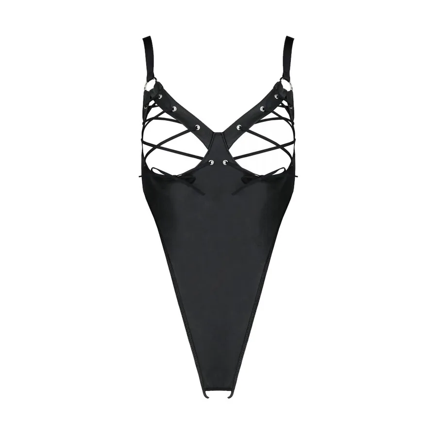 Боди из экокожи Passion CELINE BODY 4XL/5XL black, с доступом, открытый
