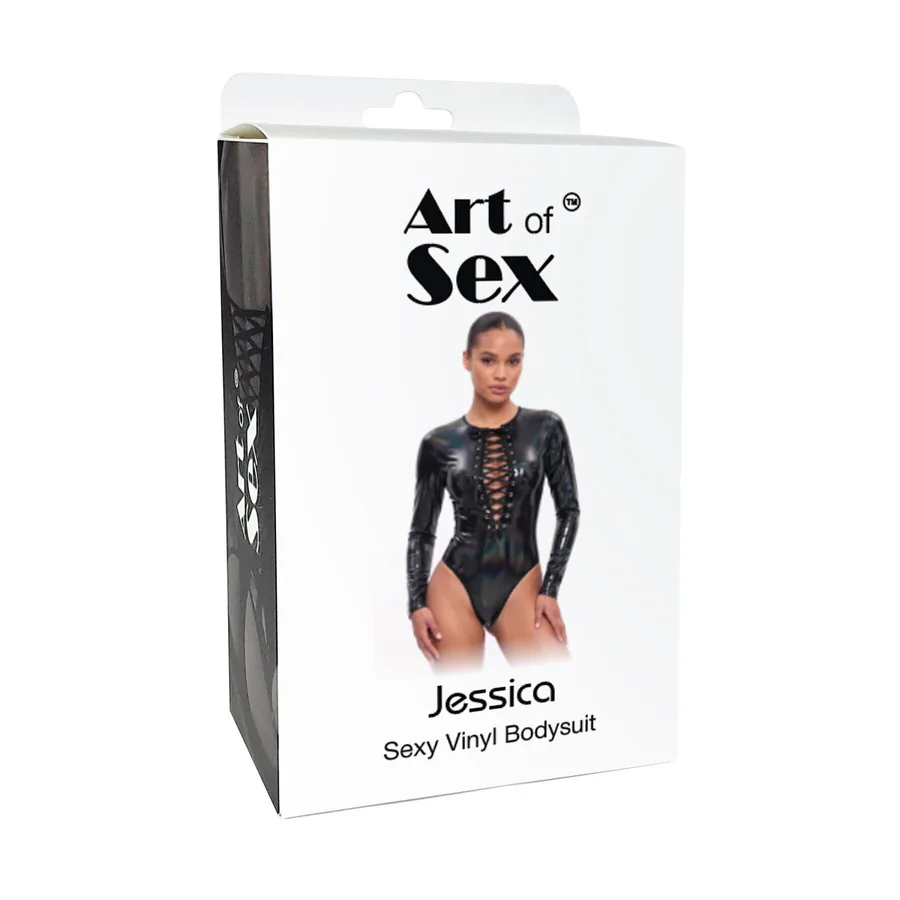 Виниловое боди с рукавами Art of Sex - Jessica, с эффектом мокрого бархата, размер M