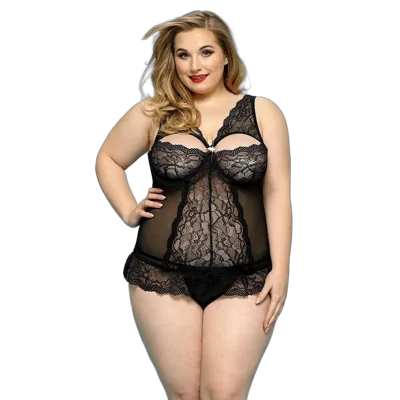 Сексуальный комплект белья JSY «Скромница Брук» Plus Size, Black, кружево, корсет, стринги