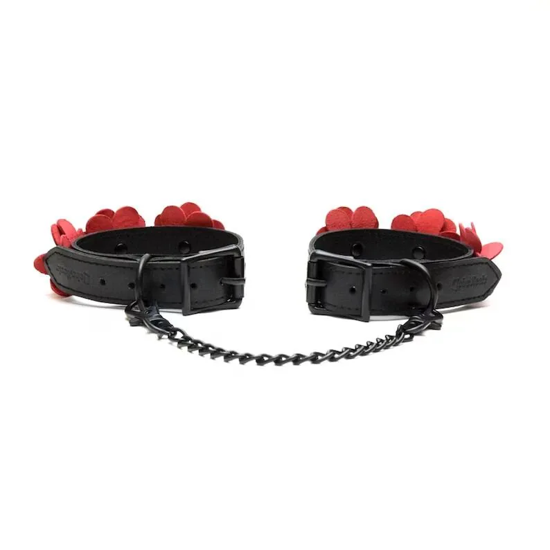 Наручники Liebe Seele Flower Rhythm - Black and Red Leather Flowers Hand Cuffs