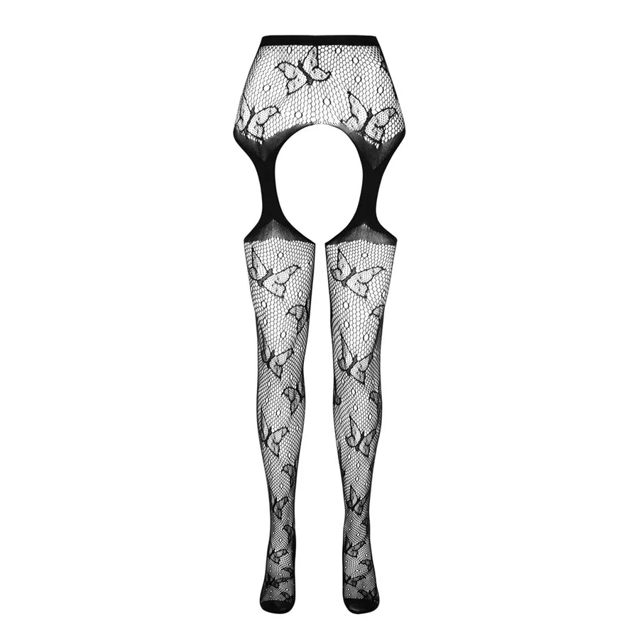 Эротические колготки-бодистокинг Passion ECO S001 black, с доступом, декор бабочки, подвязки