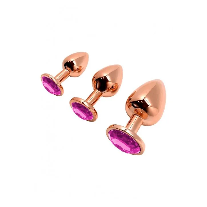 Металлическая анальная пробка Wooomy Tralalo Rose Gold Metal Plug Magenta L, диаметр 4 см, длина 9см