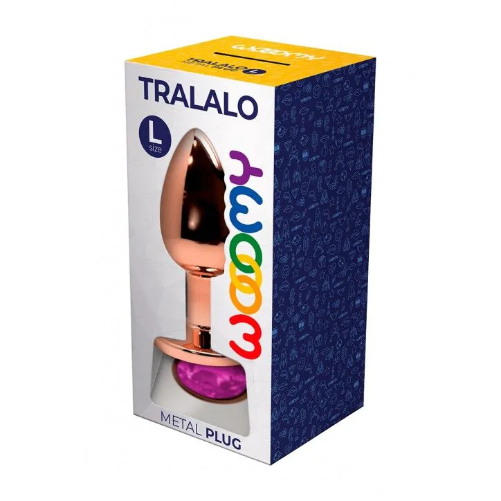 Металлическая анальная пробка Wooomy Tralalo Rose Gold Metal Plug Magenta L, диаметр 4 см, длина 9см
