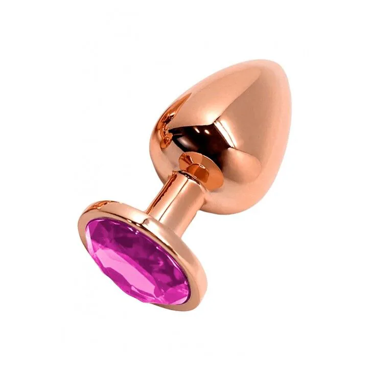 Металлическая анальная пробка Wooomy Tralalo Rose Gold Metal Plug Magenta L, диаметр 4 см, длина 9см