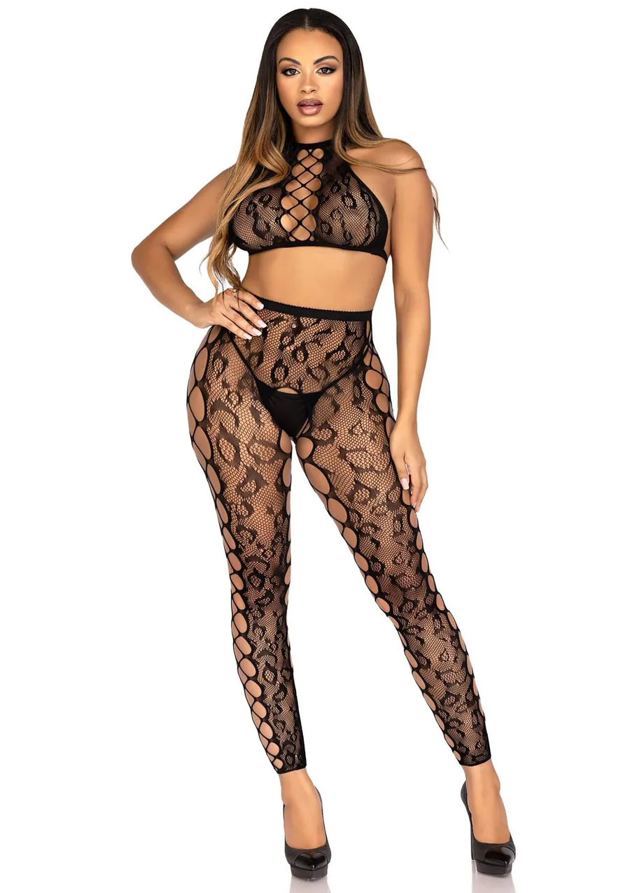 Комплект Leg Avenue Crop Top & Crotchless Tights One Size Black