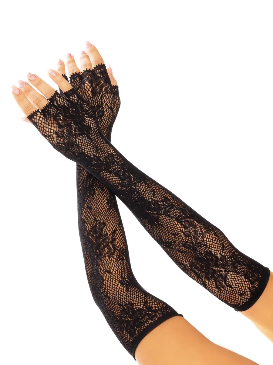 Митенки Leg Avenue Lace Opera Length Fingerless Gloves, черные, ажурные, длина выше локтя