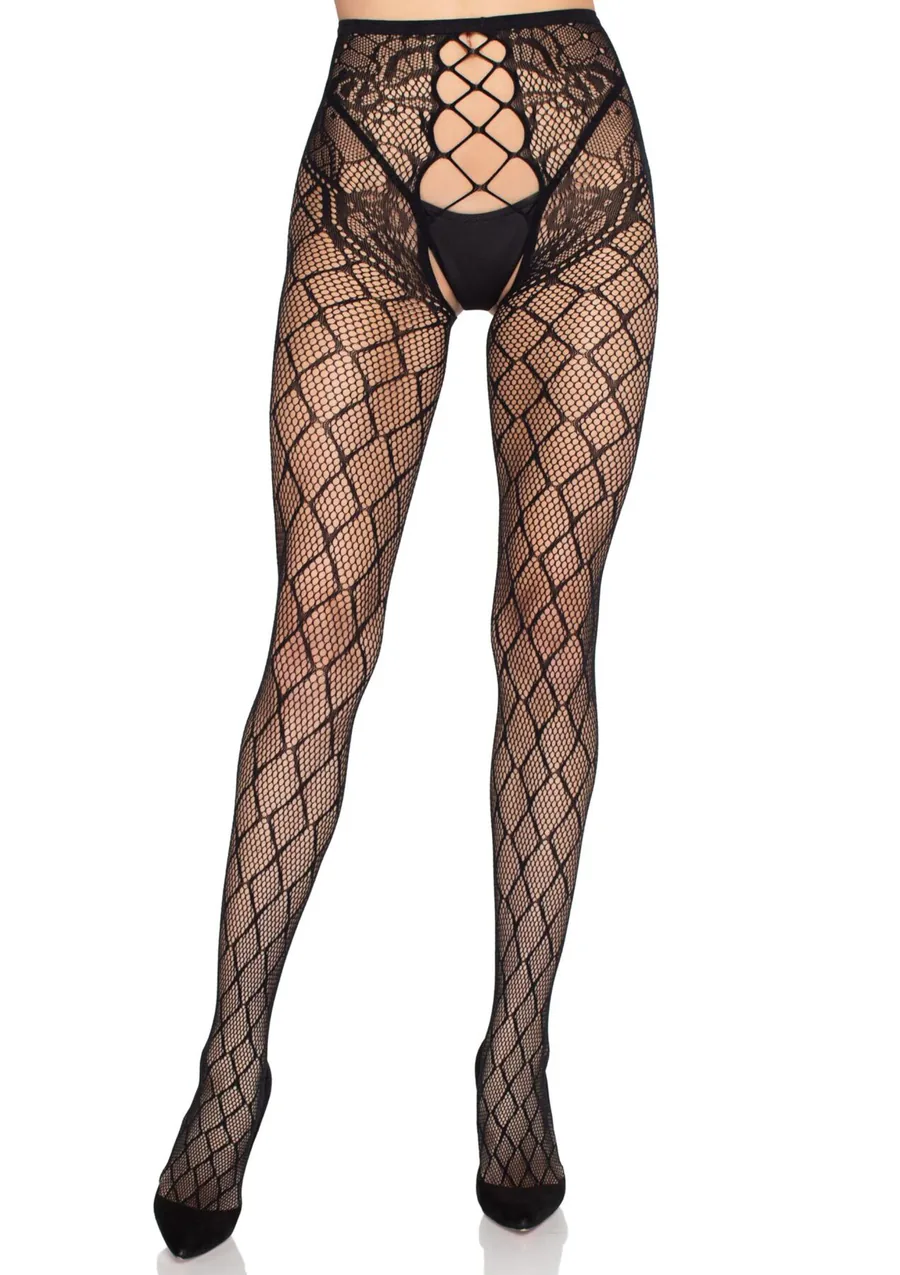Колготки Leg Avenue Net Tights with Crotchless Panty One Size Black