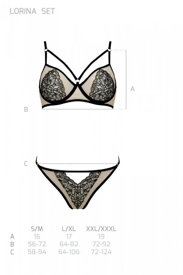 Комплект Passion LORINA SET, XXL/XXXL, beige, бюстгальтер та трусики