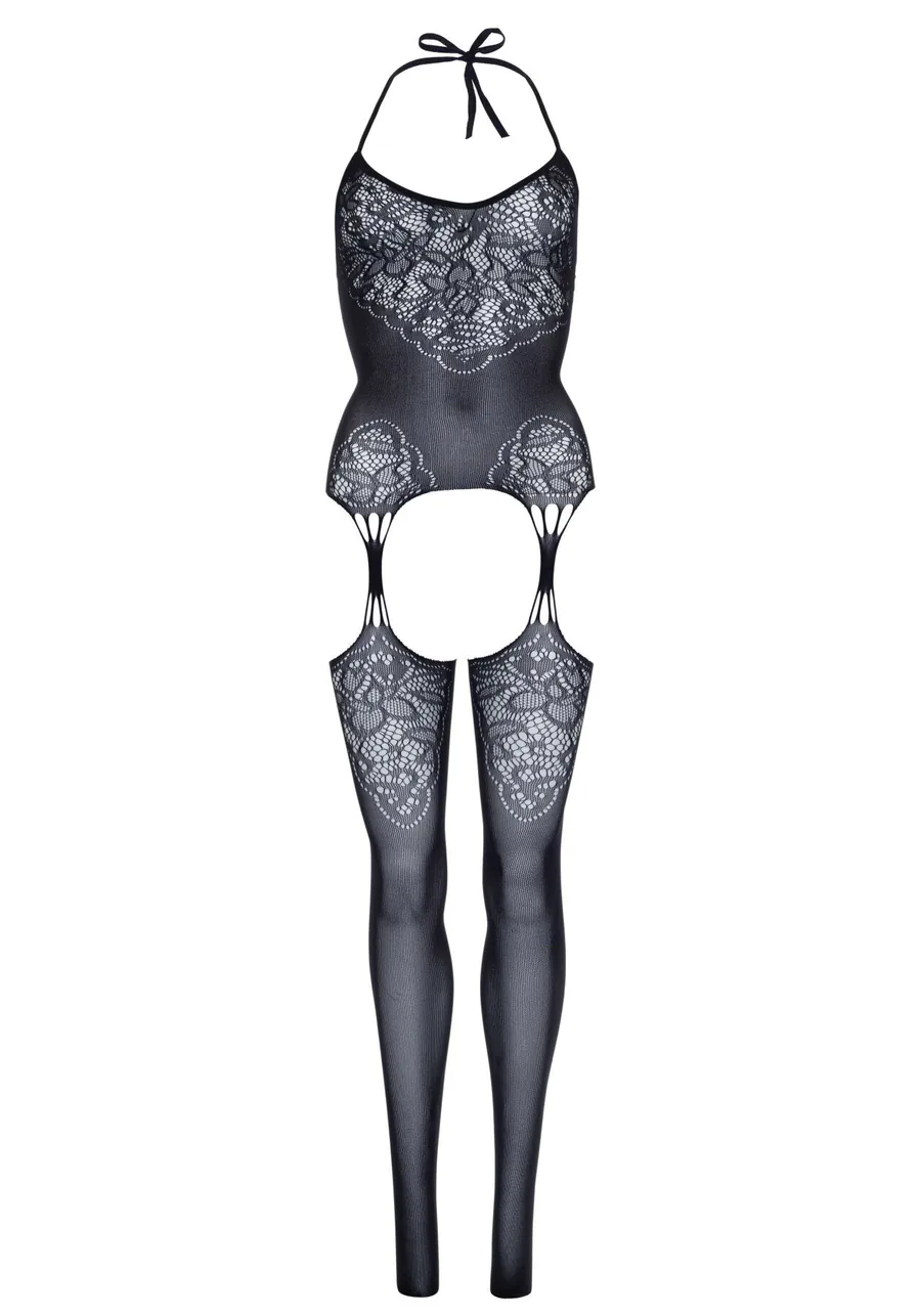 Эротический бодистокинг Leg Avenue Jacquard net Black, имитация чулок, открытый доступ, one size