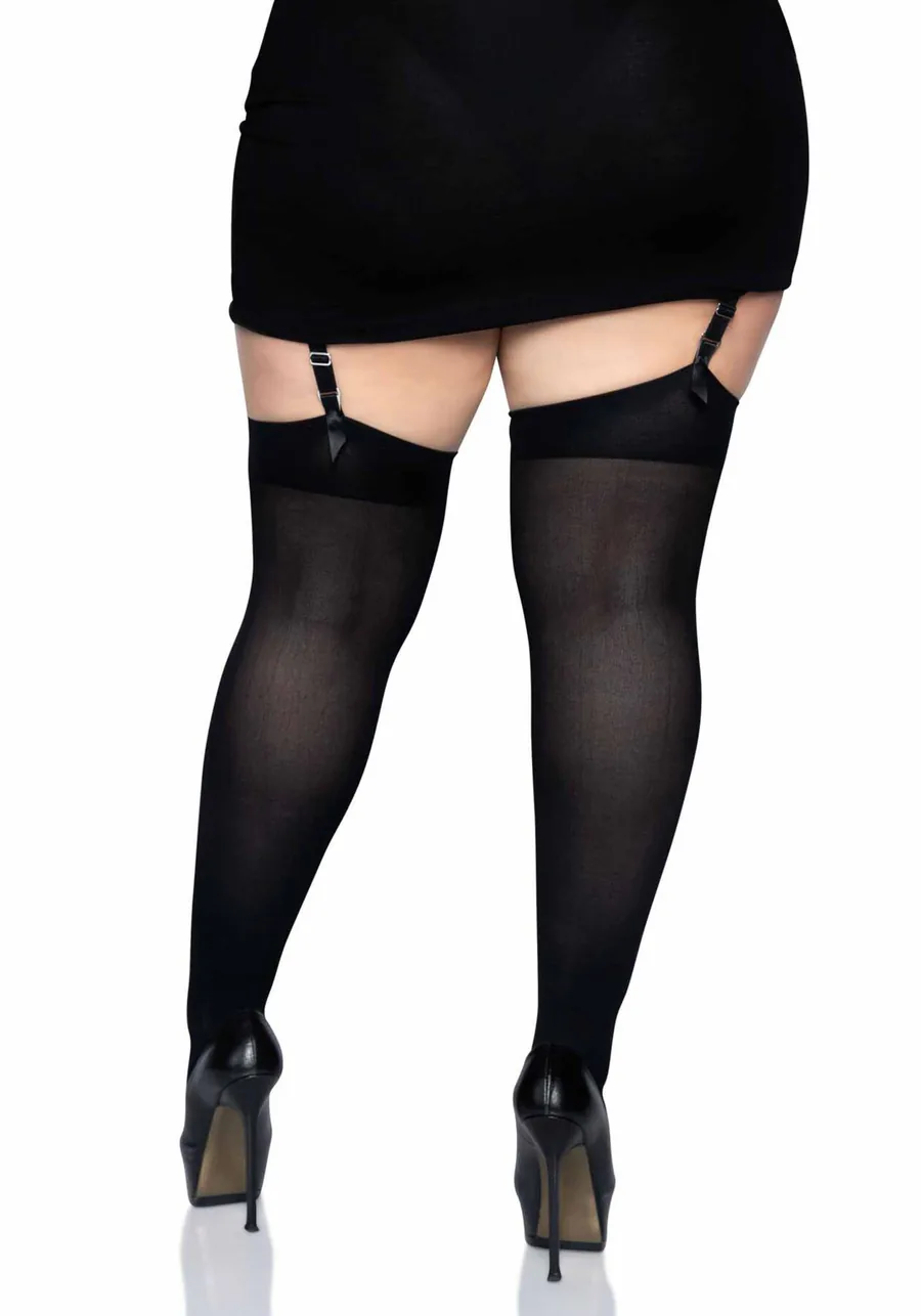Плотные непрозрачные чулки Leg Avenue Nylon Thigh Highs Black, Plus Size