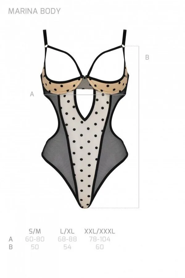 Эротическое боди Passion MARINA BODY, L/XL, beige, с открытыми чашками