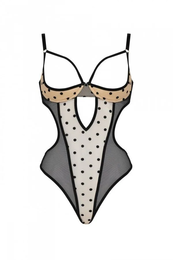 Эротическое боди Passion MARINA BODY, L/XL, beige, с открытыми чашками