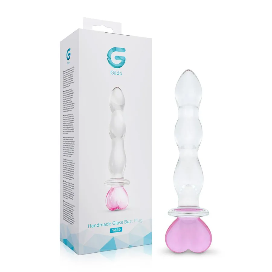 Скляний анальний ланцюжок Gildo Glass Butt Plug Heart Shape No. 35