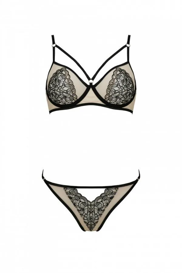 Комплект Passion LORINA SET, S/M, beige, бюстгальтер и трусики