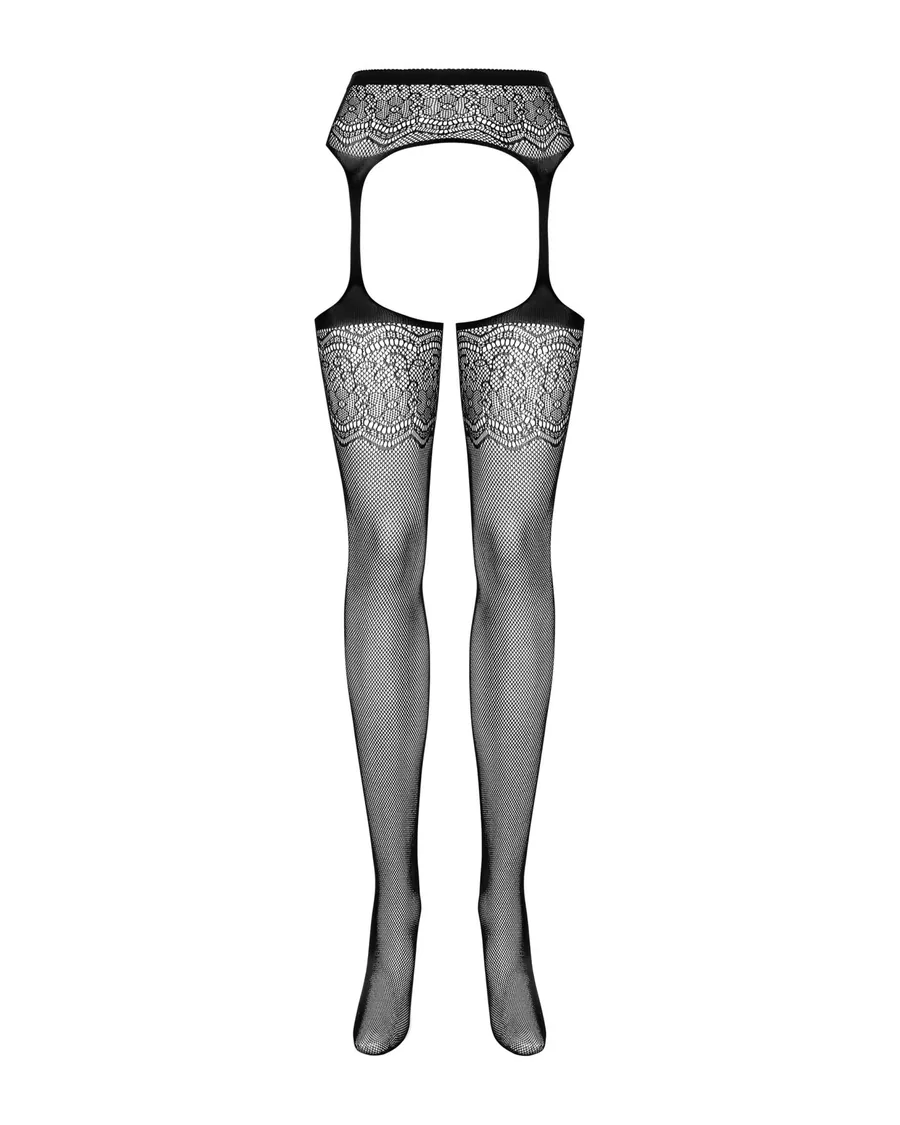 Сетчатые чулки-стокинги с цветочным рисунком Obsessive Garter stockings S207 S/M/L, черные
