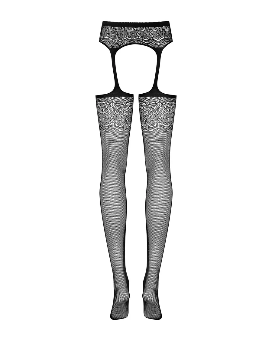 Сетчатые чулки-стокинги с цветочным рисунком Obsessive Garter stockings S207 S/M/L, черные