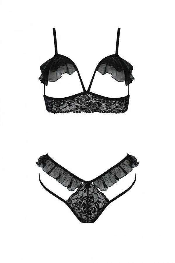 Эротический комплект Passion DOLLY SET, XXL/XXXL, black, с открытыми чашками