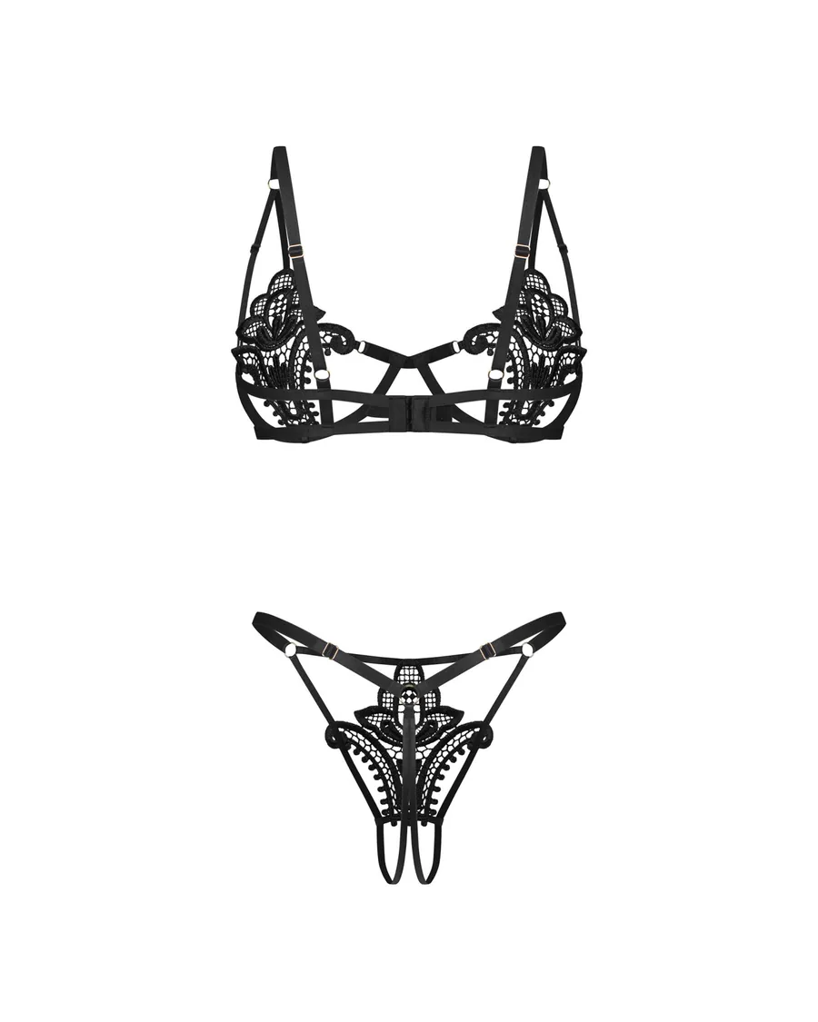 Комплект Obsessive Luise Sublim Black 2-pcs crotchless set L/XL
