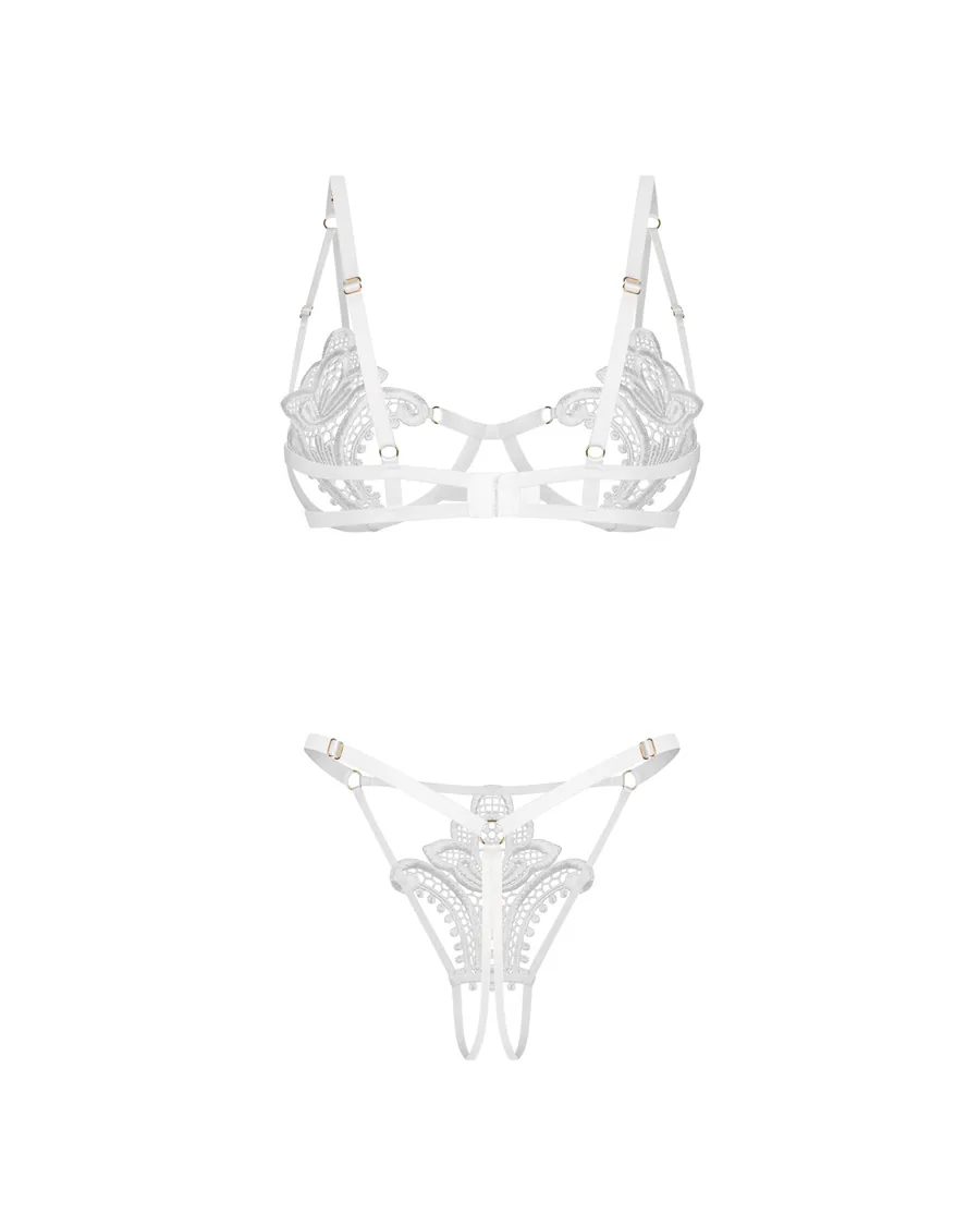 Комплект Obsessive Luise Sublim White 2-pcs crotchless set L/XL