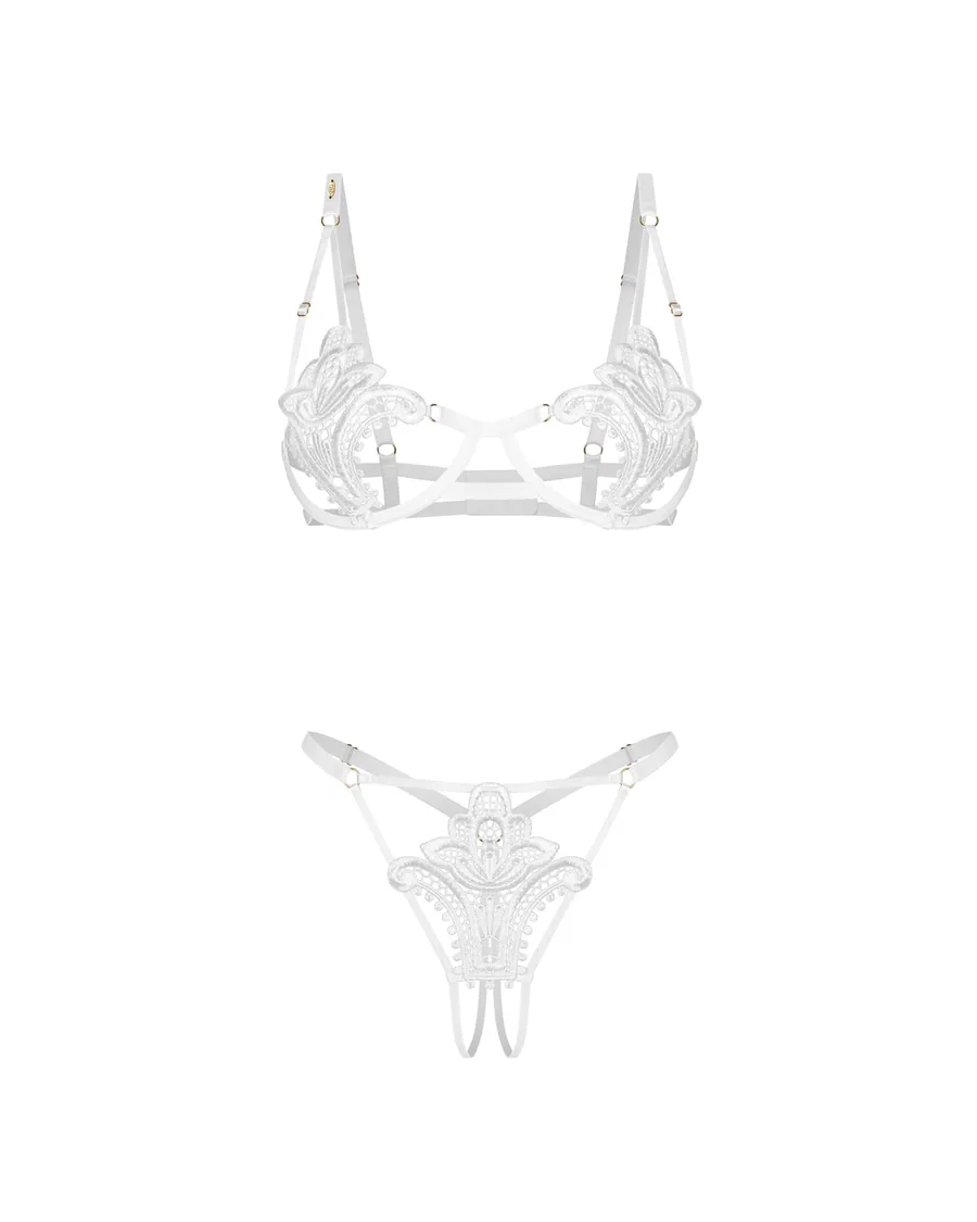 Комплект Obsessive Luise Sublim White 2-pcs crotchless set L/XL