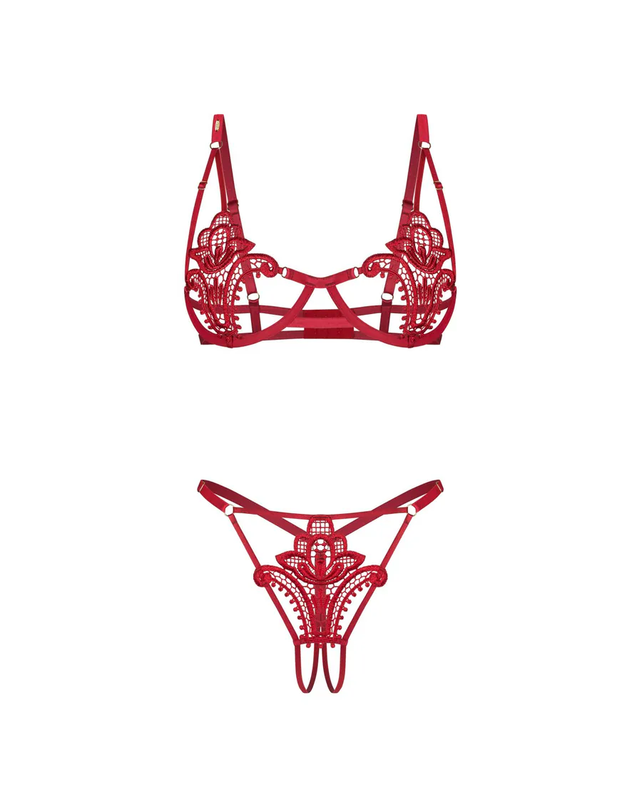 Комплект Obsessive Luise Sublim Red 2-pcs crotchless set L/XL