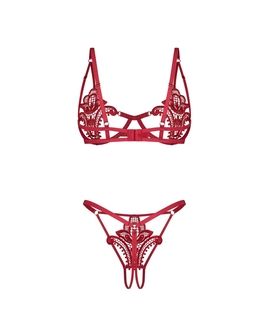 Комплект Obsessive Luise Sublim Red 2-pcs crotchless set L/XL