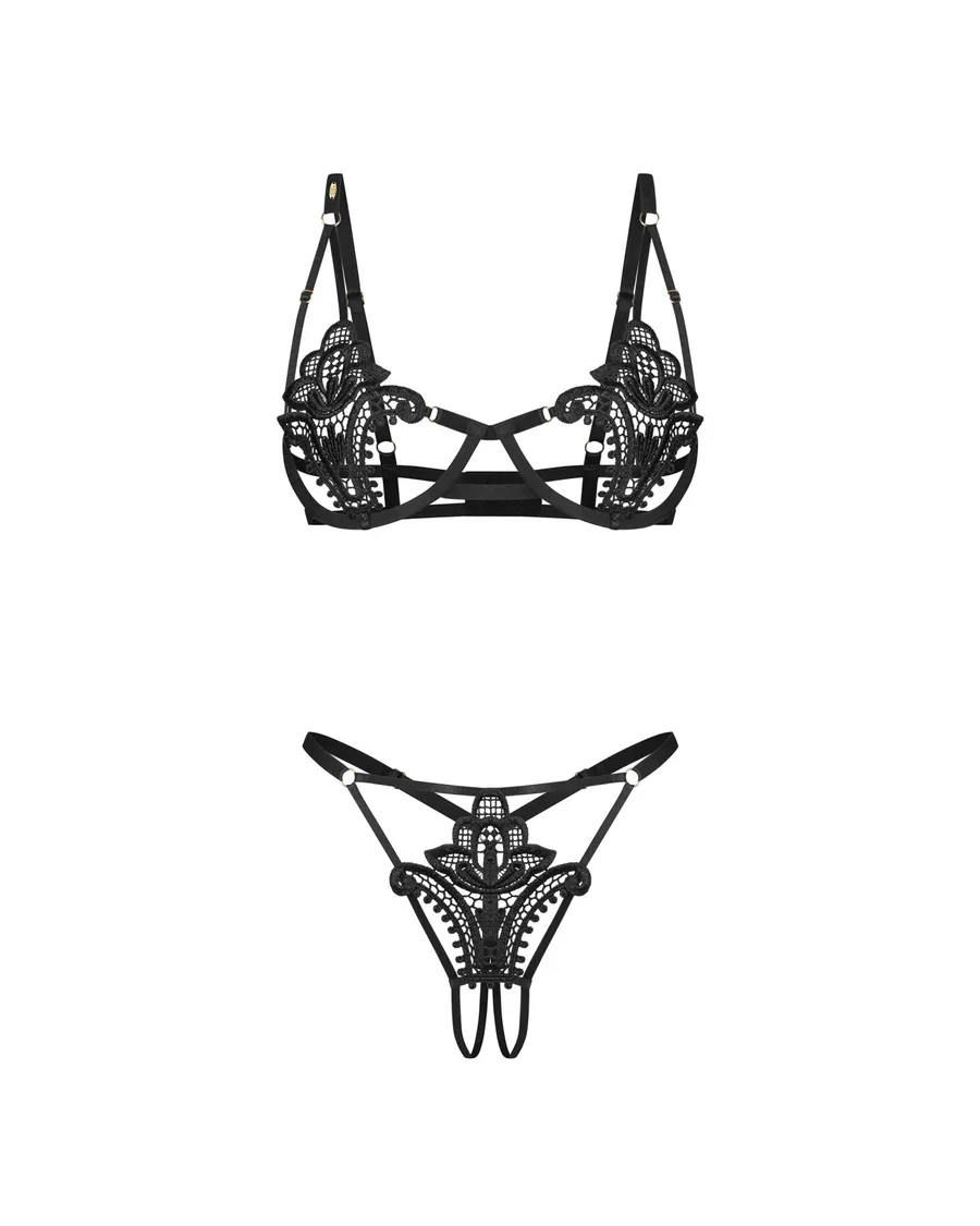Комплект Obsessive Luise Sublim Black 2-pcs crotchless set 2XL/3XL