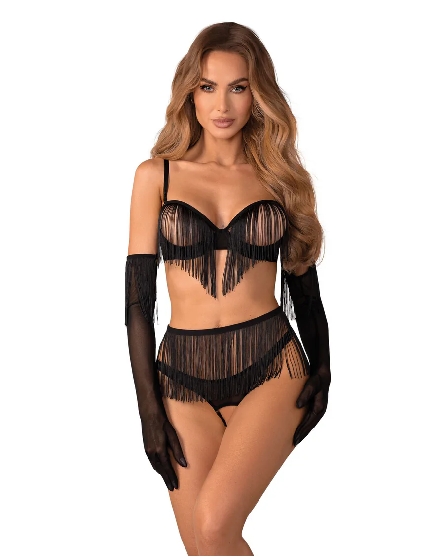 Комплект Obsessive Rossay Black 4-pcs crotchless set S/M