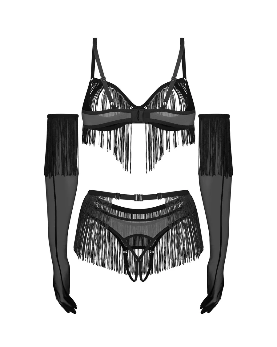 Комплект Obsessive Rossay Black 4-pcs crotchless set S/M