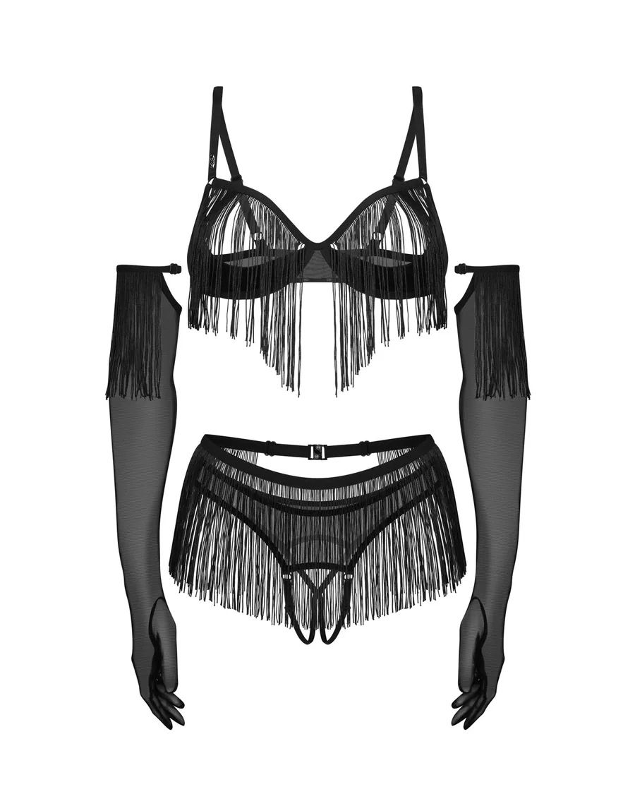 Комплект Obsessive Rossay Black 4-pcs crotchless set S/M