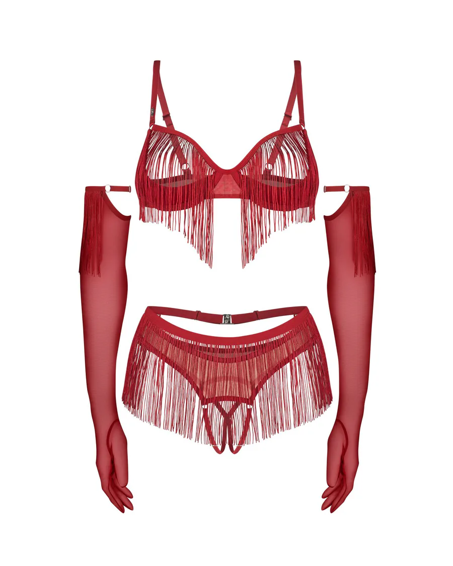 Комплект Obsessive Rossay Red 4-pcs crotchless set S/M
