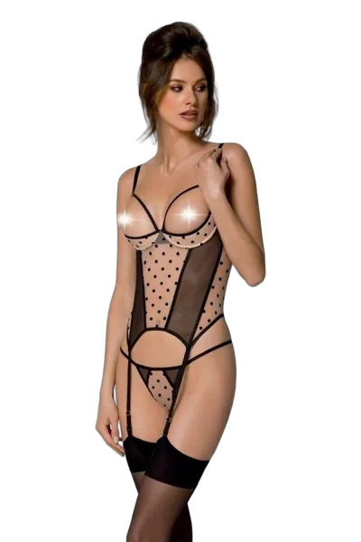 Корсет Passion MARINA CORSET, S/M, beige, с открытыми чашками