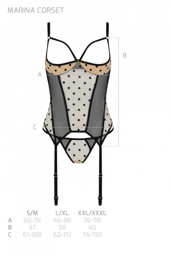 Корсет Passion MARINA CORSET, S/M, beige, з відкритими чашками