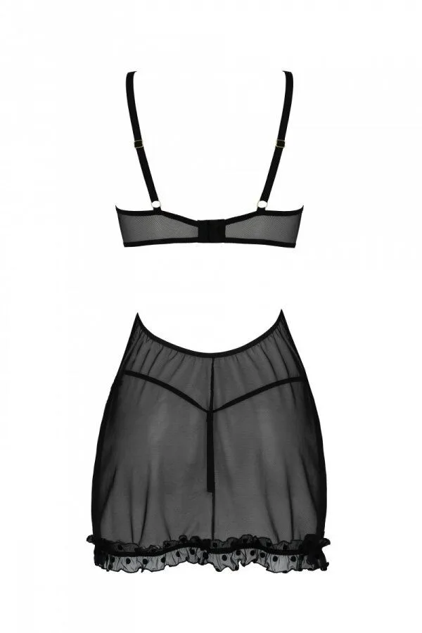 Эротический пеньюар Passion MARINA CHEMISE, S/M, black