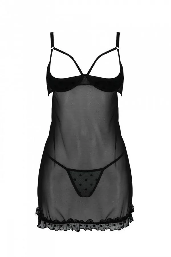 Еротичний пеньюар Passion MARINA CHEMISE, XXL/XXXL, black