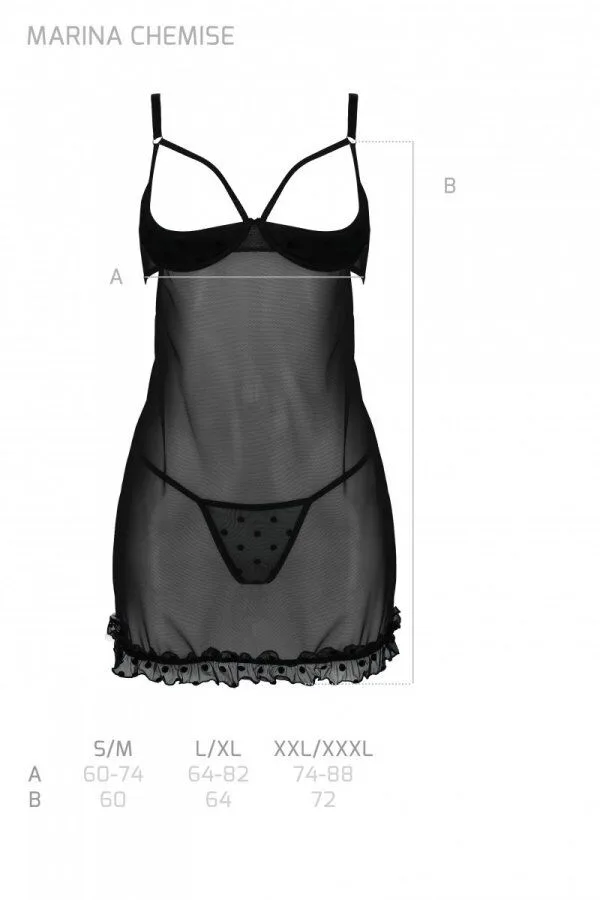 Еротичний пеньюар Passion MARINA CHEMISE, XXL/XXXL, black