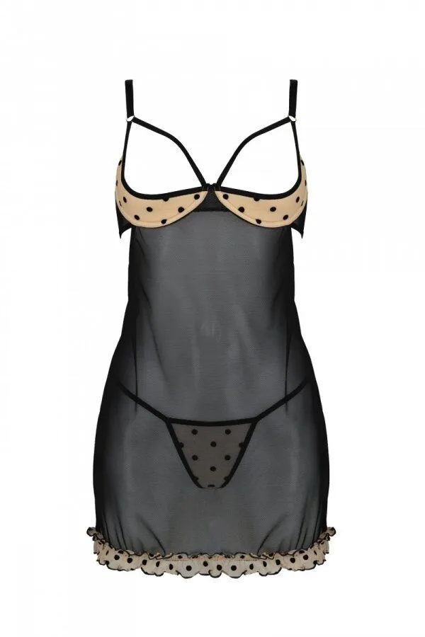 Еротичний пеньюар Passion MARINA CHEMISE, XXL/XXXL, beige