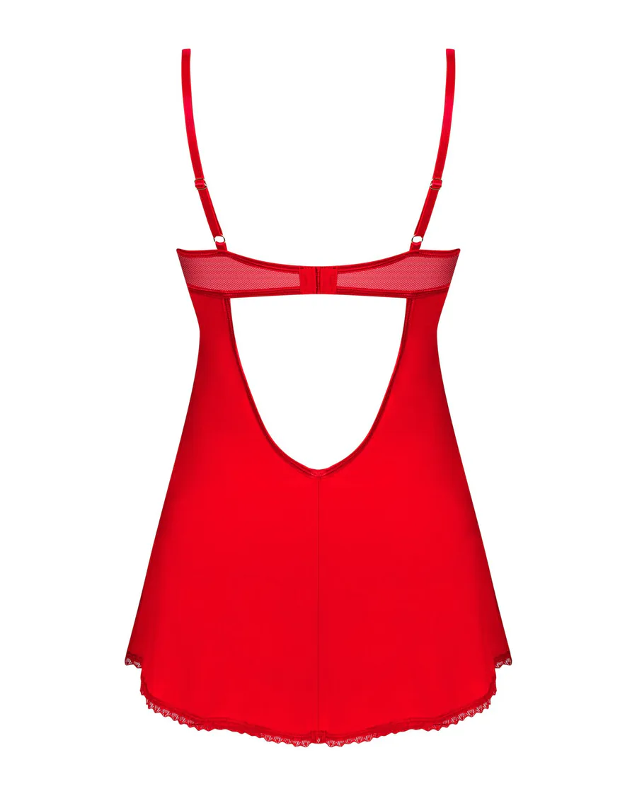 Пеньюар Obsessive Ingridia chemise & thong XS/S, красный, сорочка, стринги