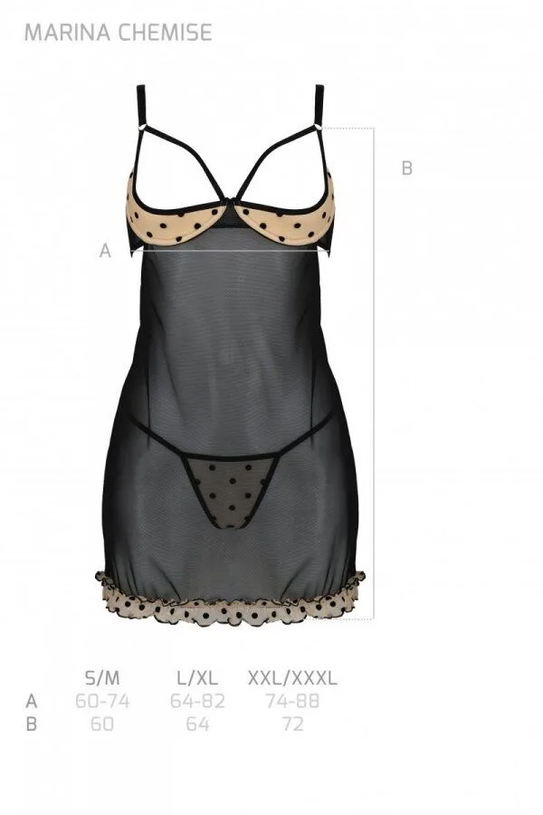 Эротический пеньюар Passion MARINA CHEMISE, S/M, beige
